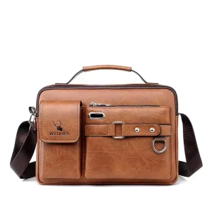 Men’s Light Brown PU Shoulder Bag Adjustable Business Style Office Ready Accessory Perfect Father’s Gift