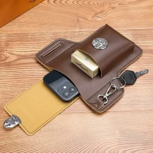 Men’s Lightweight PU Waist Bag for Mobile Phones Cigarettes Cosmetics Logo Pattern Hanging Key Special Belt Bag