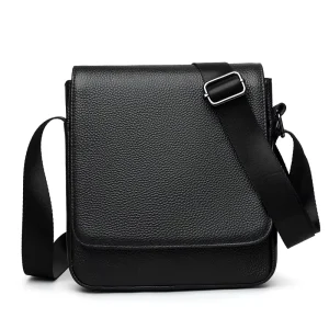 Men’s Litchi Pattern Clean Genuine Leather Fashion Waterproof Casual Vertical Messenger Bag With Cover