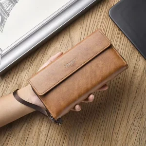 Men’s Long Large Capacity PU Clutch Bag Waterproof RFID Blocking Polyester Lining Mobile Phone Carrying Multi Card Fashion Style