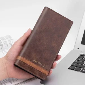 Men’s Long Multi-Slot Card Bag RFID Wallet with Color Blocked Design