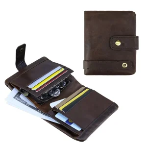 Men’s Luxury Designer Wallet Short Vintage Style Stone Button Portefeuille En Cuir Pour Hommes