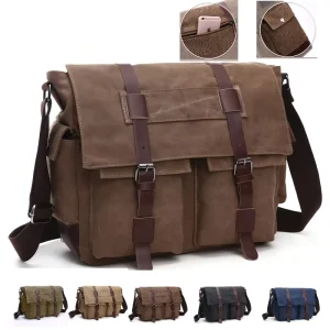 Men’s Luxury Exquisite Canvas Messenger Bag Vintage Style Sling Bag Button Shoulder Bag Durable Anti-Theft Large Size