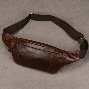 Men’s Luxury Genuine Cow Leather Chest Bags Multi-purpose Oily Leather Belt Bag Vintage Waist Pack Bag for Men