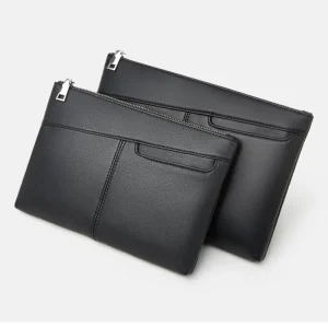Men’s Luxury Leather Large Handbag Purse Business Hand Bag with Wrist Strap Handheld Holster