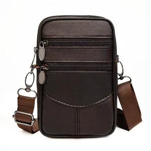 Men’s Luxury Small Leather Messenger Bag Vintage Fashion Crossbody Cell Phone Waist Pack Logo Travel