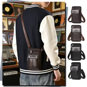 Men’s Messenger Bag Business Square Crossbody Bag Casual Small Phone Bag with Waterproof PU Leather