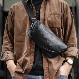 Men’s Messenger Bag Made of First layer Cowhide Single Shoulder Crossbody Bag Men’s High end Portable Chest Bag for Outdoor Use