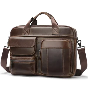 Men’s Messenger Bag Office Work Shoulder Bag Computer Handbag Business Laptop Genuine Leather Briefcase