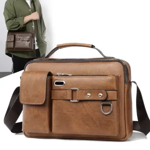 Mens Messenger Bag Waterproof Vintage PU Leather Computer Laptop Bag Crossbody Bags for Work Men Satchel Handbag