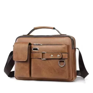 Mens Messenger Bag Waterproof Vintage PU Leather Computer Laptop Bag Crossbody Bags for Work Men Satchel Handbag