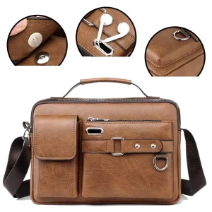Mens Messenger Bag Waterproof Vintage PU Leather Computer Laptop Bag Crossbody Bags for Work Men Satchel Handbag