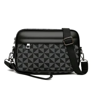 Men’s Mini PU Waterproof Backpack Crossbody Messenger Bag Geometric Pattern Custom Logo Mobile Phone Compartment