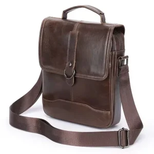 Men’s Mini Sports Bag Genuine Leather Casual Crossbody Purse with Alligator Pattern Magnetic Linen Lining