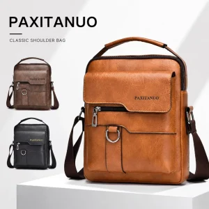 Men’s Minimalist Adjustable Strap Lightweight Business Outdoor Sports Shoulder Sling Bag PU Leather Waterproof USB