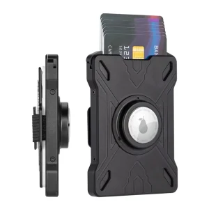 Men’s Minimalist Air Tag Wallet Slim RFID Blocking Aluminum Credit Card Holder with Expandable Metal Backplate