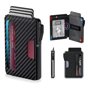 Men’s Minimalist Automatic Pop Up Black Carbon Fiber Card Holder Wallet Ultra Thin Wallet with Multi Cards