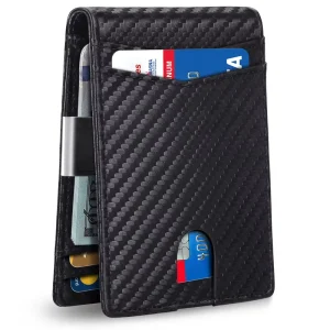Men’s Minimalist Leather Wallet Button Closure Slim Bifold Card Holder with RFID Money Clip Front Pocket Access