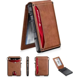 Men’s Minimalist PU Leather Wallet Business Card Holder RFID Blocking Multi Function Pop Up Wallet