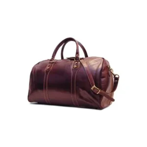 Men’s Monogrammed Calfskin Leather Duffle Bag Packable Suitcase with Brass Tr Zipper Closure Travel Luggage Shoulder Bag