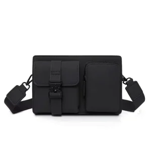 Men’s Motorcycle Bag PU Zipper Durable Waterproof Single Shoulder Crossbody Multi Pocket Daily Purse