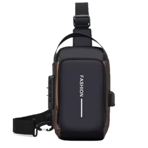 Men’s Motorcycle Chest Bag with Anti-Theft Code Lock USB Charging Port PU Crossbody Bag for Outdoor Sports Custom Logo
