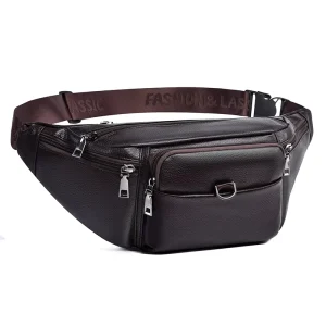Men’s Multi Functional PU Waist Bag Trendy Crossbody Cycling Mountaineering Messenger Bag Mobile Phone Character