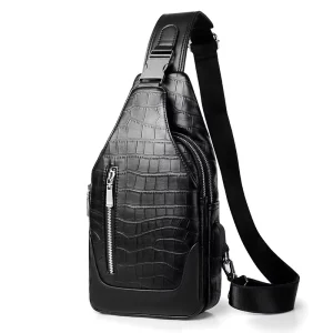 Men’s Multi-Functional Sports Chest Bag Zipper Fashionable PU Crossbody Backpack Featuring Casual Personalized Shoulder Strap