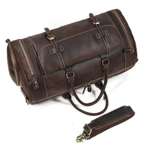 Men’s Multi function Waterproof Genuine Leather Vintage Laptop Backpack Zipper Portable Durable Large Capacity