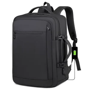 Men’s Multifunction Waterproof Oxford Material Backpack with Smart USB Charging Port Zipper Closure Travel Bag
