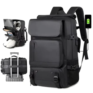 Men’s Multifunctional Backpack Crossbody Handheld Travel Bag Shoe Compartment Waterproof Bag