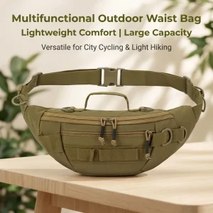 Men’s Multifunctional Crossbody Waist Bag for Outdoor Leisure Travel Waterproof Nylon Bag with Zipper Closure