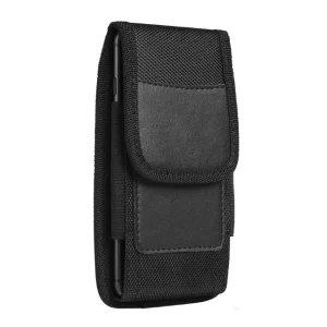 Men’s Multifunctional Double Layer Waist Phone Pouch Nylon Cloth Belt Clip with Card Slot Leather Phone Case