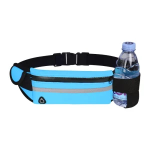 Men’s Neoprene Waterproof Sports Fanny Pack Portable Waist Bum Bag with Zipper Closure and Bottle Holder