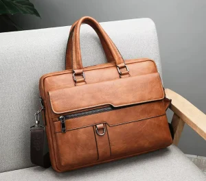 Men’s New Fashion Business Casual Office Shoulder Bag Zipper Closure PU Handheld Briefcase Laptop Polyester Work Travel