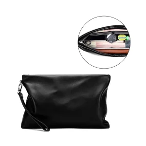 Men’s New Fashionable Top Grain Cowhide Genuine Leather Handbag Clutch Bag Casual Envelope Bag Cotton Lining Waterproof Feature