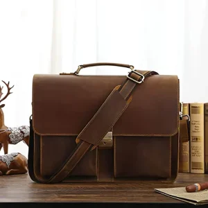 Men’s New PU Leather Vegetarianism Briefcase Classic Attache Case Messenger Bag Office Lawyer Business Laptop Bag for Men