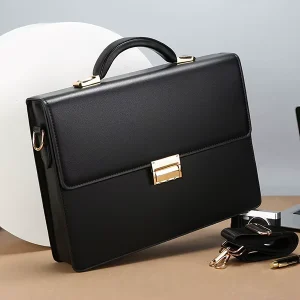 Men’s New Style Business Briefcase Zipper Closure Waterproof Anti theft PU Leather Computer Bag Large Capacity Messenger Bag