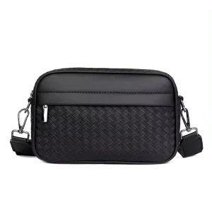Men’s New Trendy Casual Plaid Shoulder Bag Leather Crossbody Bag Fashionable Small Square Bag