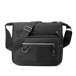 Men’s Nylon Chest Bag Waterproof Casual Crossbody Messenger with Button Decoration Polyester Material National Style
