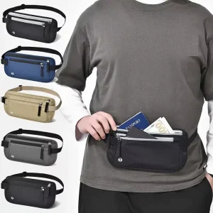 Men’s Nylon Outdoor ID & Coin Storage Pouch Hidden Passport Holder with RFID Blocking Waist Bag