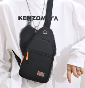 Men’s Nylon Sling Backpack with Reflective Oxford Polyester Waterproof and Zipper Closure Fashionable Side Chest Bag