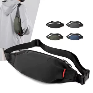 Men’s Nylon Sport Travel Fanny Pack Waist Pouch Waterproof Crossbody Sling Chest Running Belt Bag with Zipper Closure