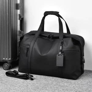 Men’s Nylon Zipper Duffel Bag Black Adjustable Shoulder Strap for Gym Travel Sports Fitness Gear