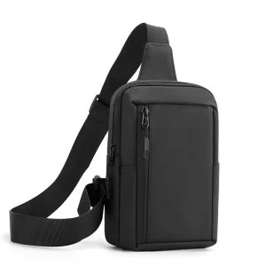 Men’s Nylon Zipper Waterproof Chest Bag for Outdoor Running Walking Large Capacity Shoulder Chest Bag