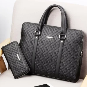 Men’s Office Genuine Leather Briefcase Luxury Soft Bag Zipper Closure Waterproof Cross Shoulder Business Hard Case