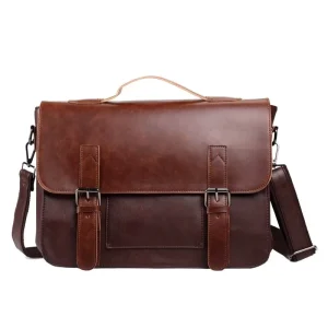 Men’s One Shoulder Messenger Bags Computer Office Business Briefcase Leather Messenger Bag