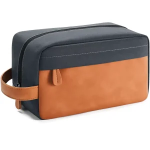 Men’s Open Travel Case for Hanging Leather Waterproof PU Navy Blue Outdoor Medium Capacity Travel Bag