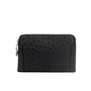 Men’s Ostrich Leather Double-zipper Password Lock Clutch Bag Business Casual Genuine Leather Handbag Wallet