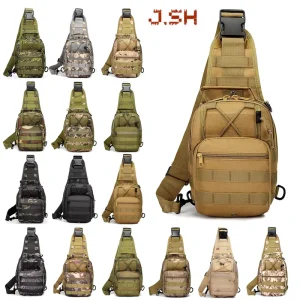 Men’s Outdoor Tactical Chest Bag Single Shoulder Molle Sling Bag Chains Decoration Waterproof Zipper for Outdoor Activities